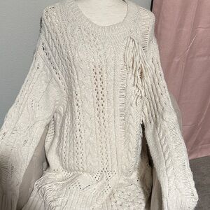 Zara Ivory Cable Knit Sweater/Sweater Dress Frayed Detail